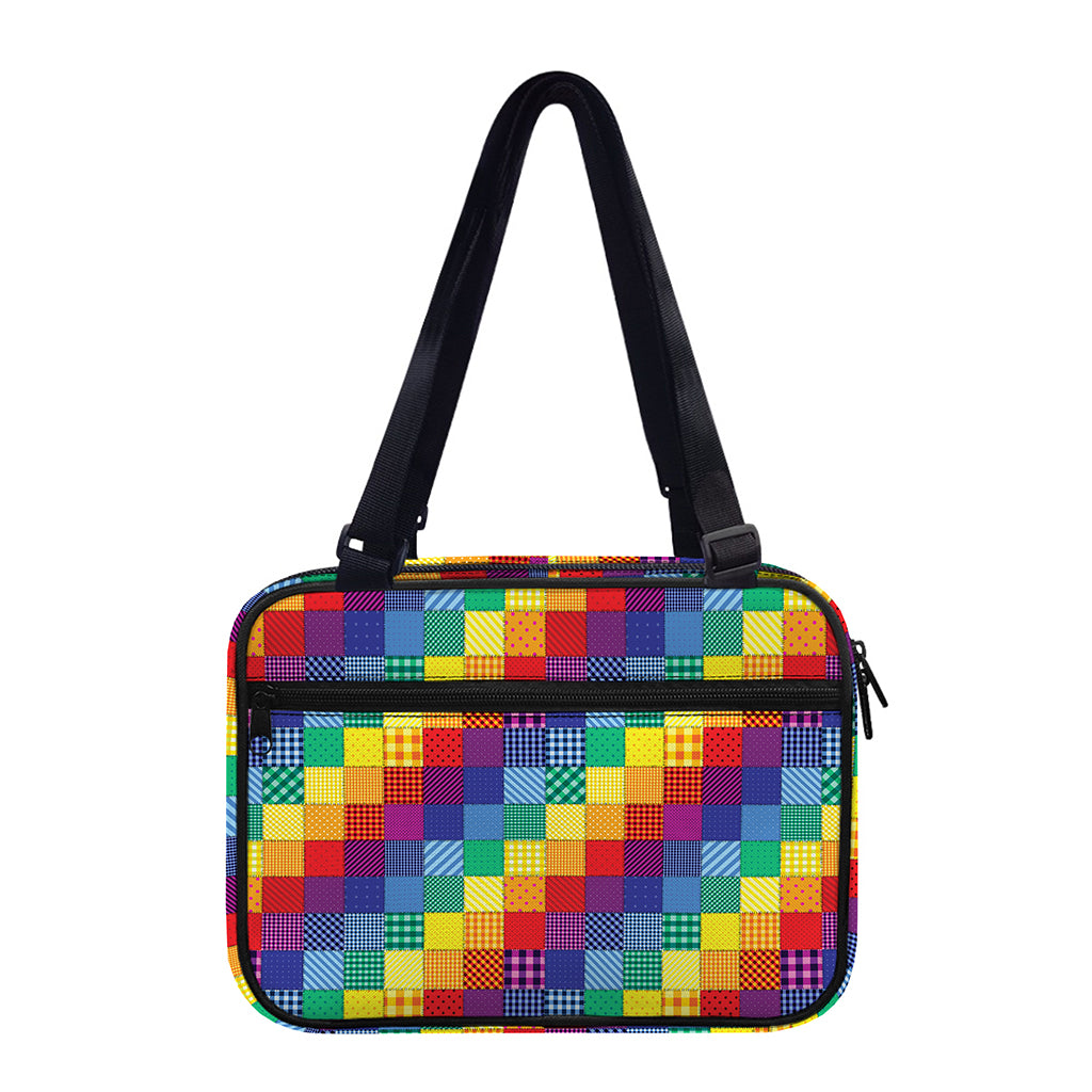 Rainbow Patchwork Pattern Print Double Strap Bible Bag