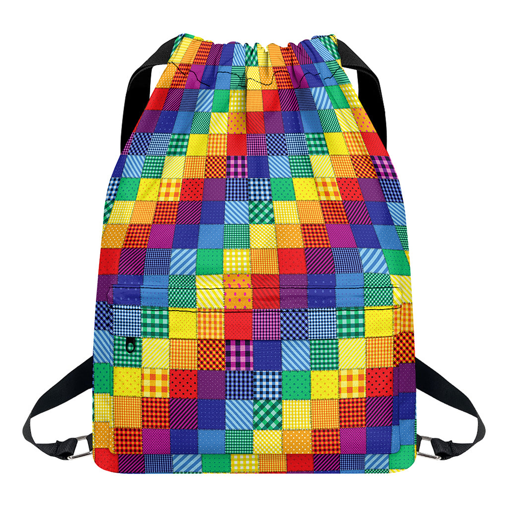 Rainbow Patchwork Pattern Print Drawstring Backpack