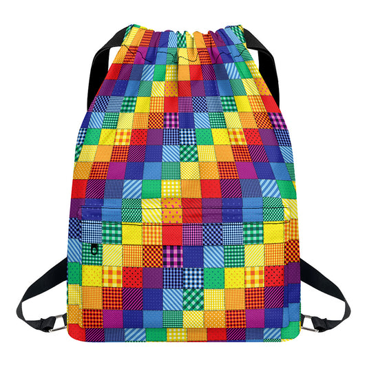 Rainbow Patchwork Pattern Print Drawstring Backpack