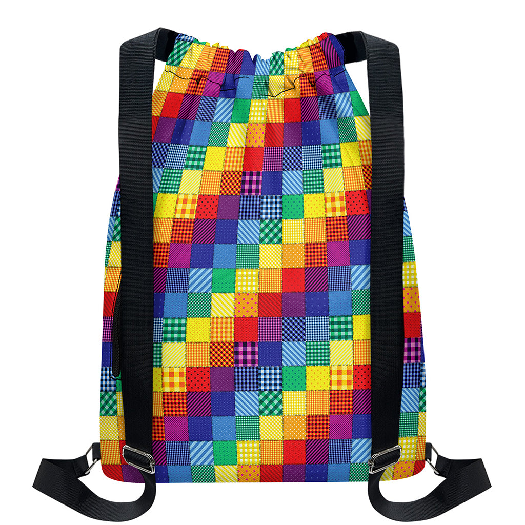 Rainbow Patchwork Pattern Print Drawstring Backpack