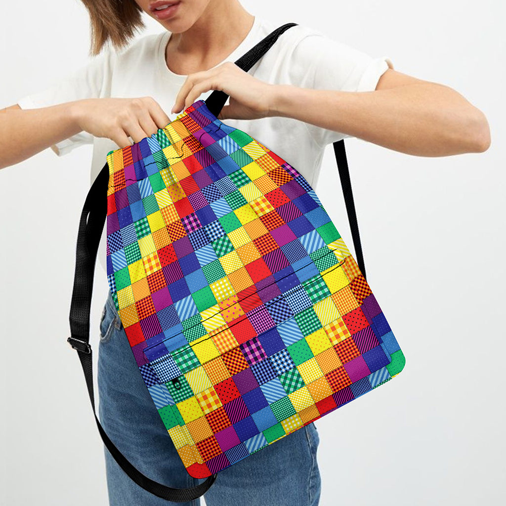 Rainbow Patchwork Pattern Print Drawstring Backpack