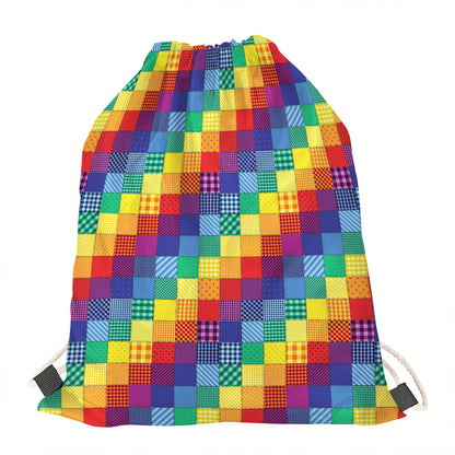 Rainbow Patchwork Pattern Print Drawstring Bag