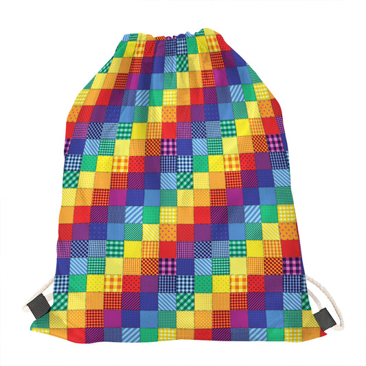 Rainbow Patchwork Pattern Print Drawstring Bag