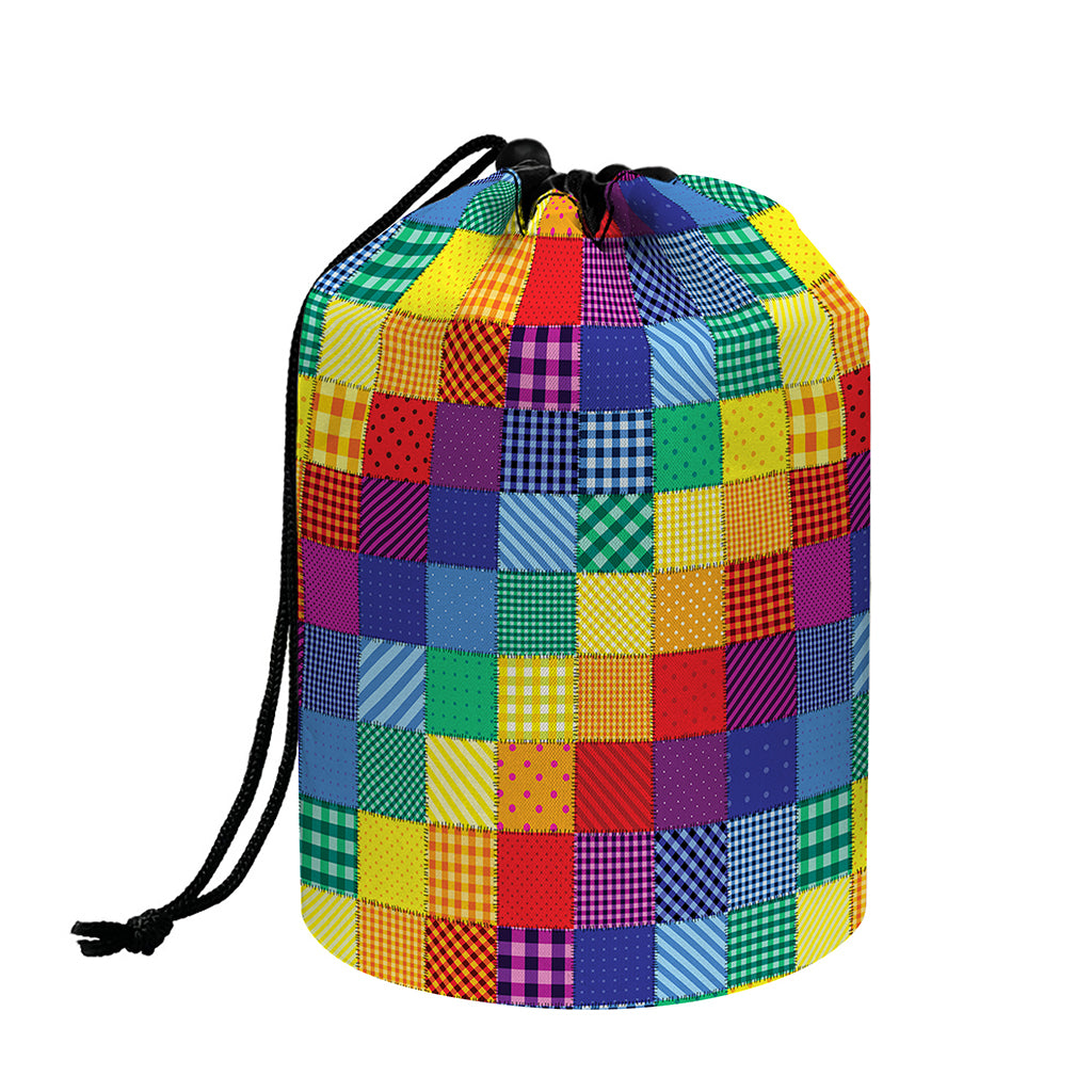 Rainbow Patchwork Pattern Print Drawstring Makeup Bag