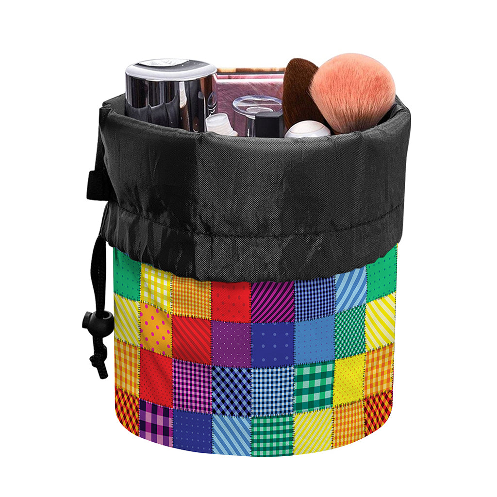 Rainbow Patchwork Pattern Print Drawstring Makeup Bag