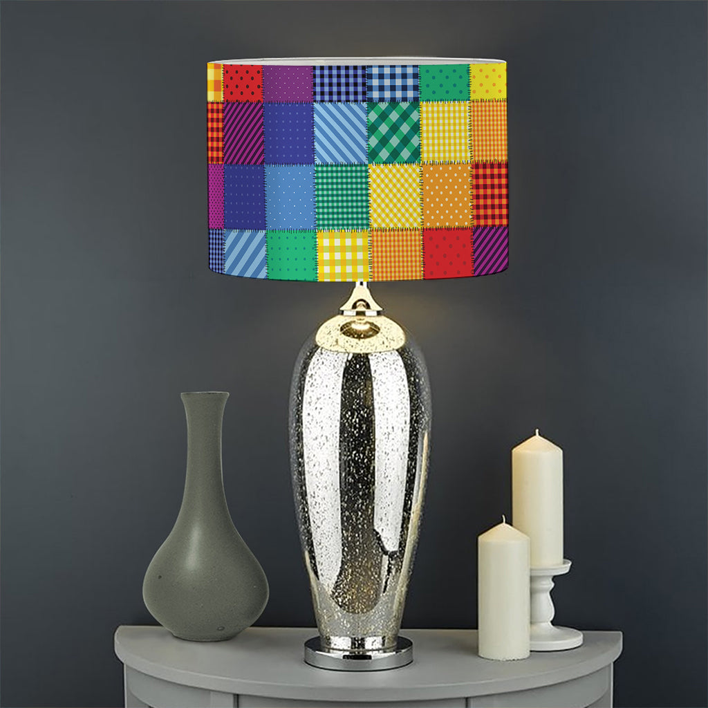 Rainbow Patchwork Pattern Print Drum Lamp Shade