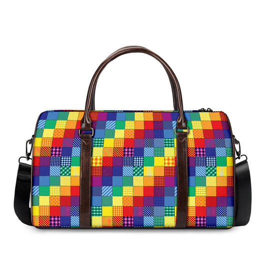Rainbow Patchwork Pattern Print Duffle Bag