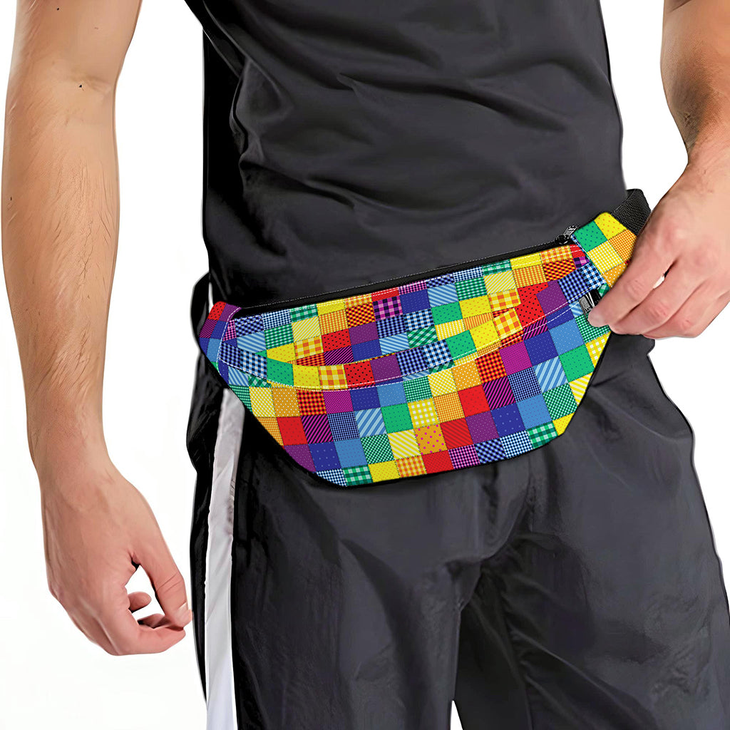 Rainbow Patchwork Pattern Print Fanny Pack