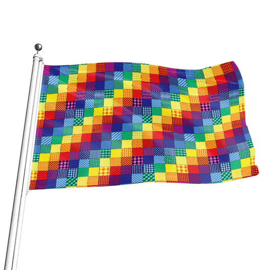 Rainbow Patchwork Pattern Print Flag
