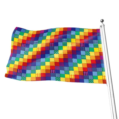 Rainbow Patchwork Pattern Print Flag