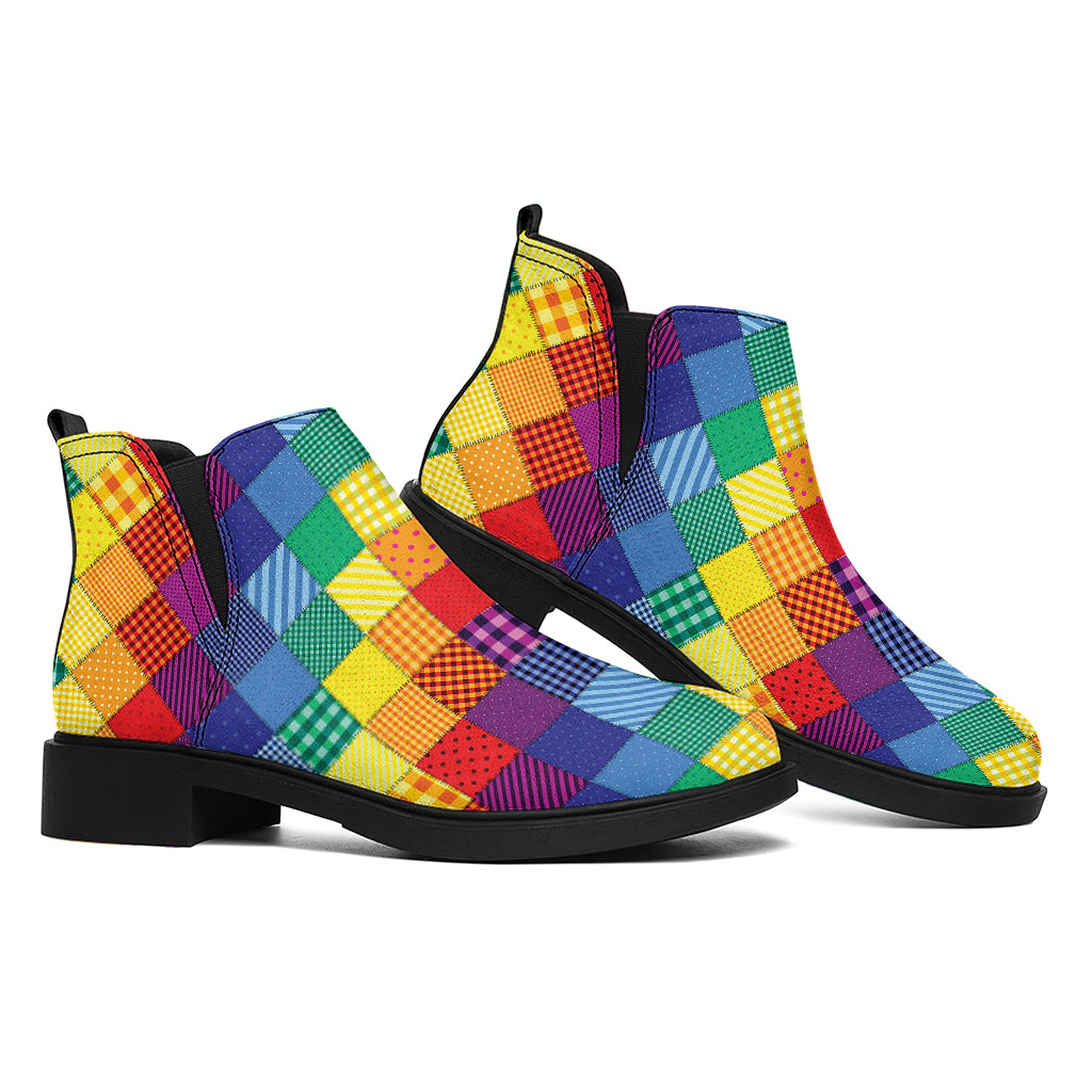 Rainbow Patchwork Pattern Print Flat Ankle Boots