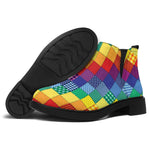 Rainbow Patchwork Pattern Print Flat Ankle Boots