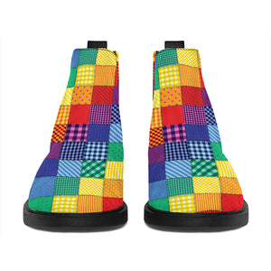 Rainbow Patchwork Pattern Print Flat Ankle Boots