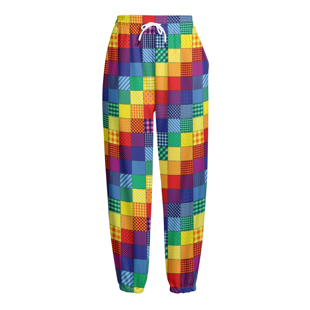 Rainbow Patchwork Pattern Print Fleece Lined Knit Pants