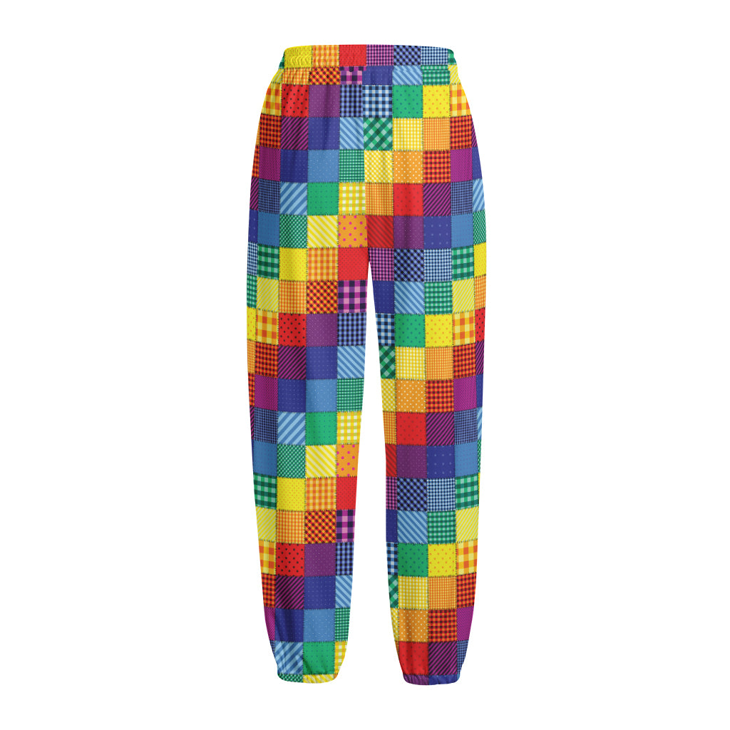 Rainbow Patchwork Pattern Print Fleece Lined Knit Pants