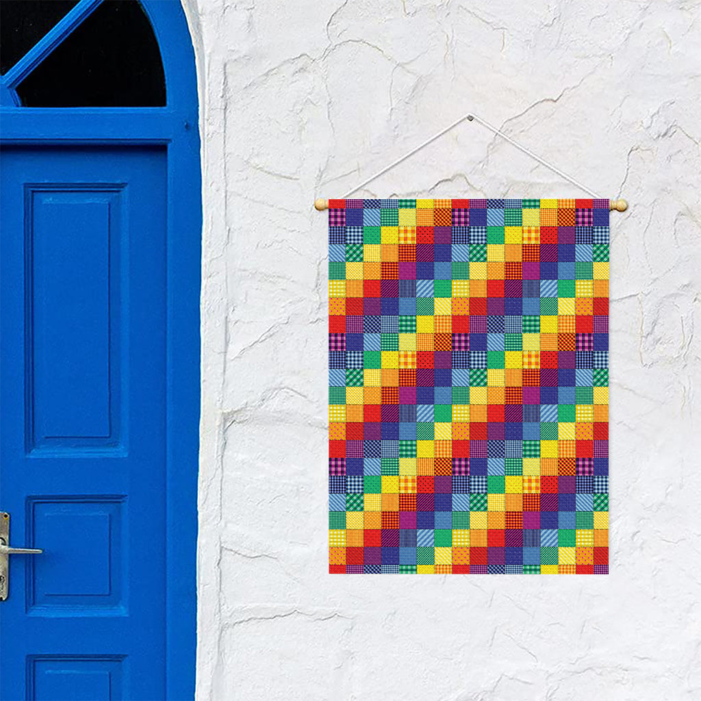 Rainbow Patchwork Pattern Print Garden Flag