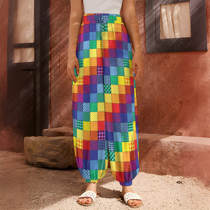 Rainbow Patchwork Pattern Print Harem Pants