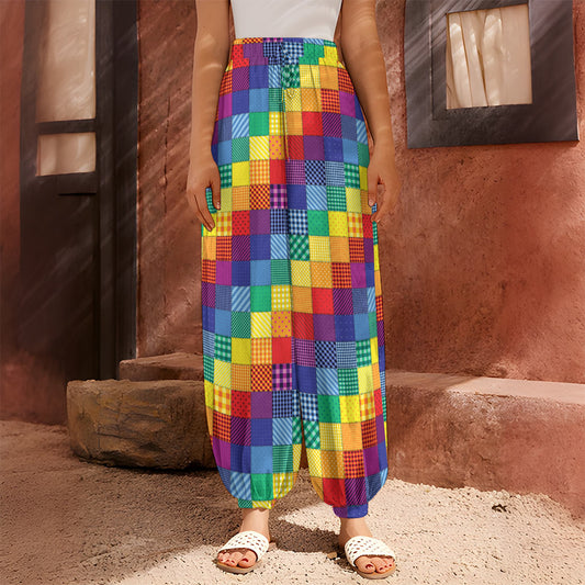 Rainbow Patchwork Pattern Print Harem Pants