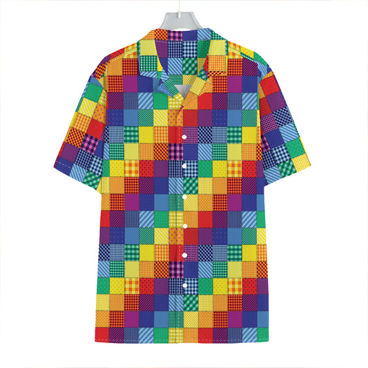 Rainbow Patchwork Pattern Print Hawaiian Shirt