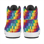 Rainbow Patchwork Pattern Print High Top Leather Sneakers