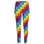 Rainbow Patchwork Pattern Print High-Waisted Pocket Leggings