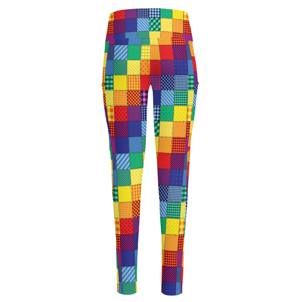 Rainbow Patchwork Pattern Print High-Waisted Pocket Leggings