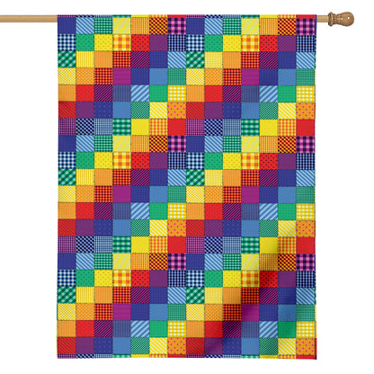 Rainbow Patchwork Pattern Print House Flag