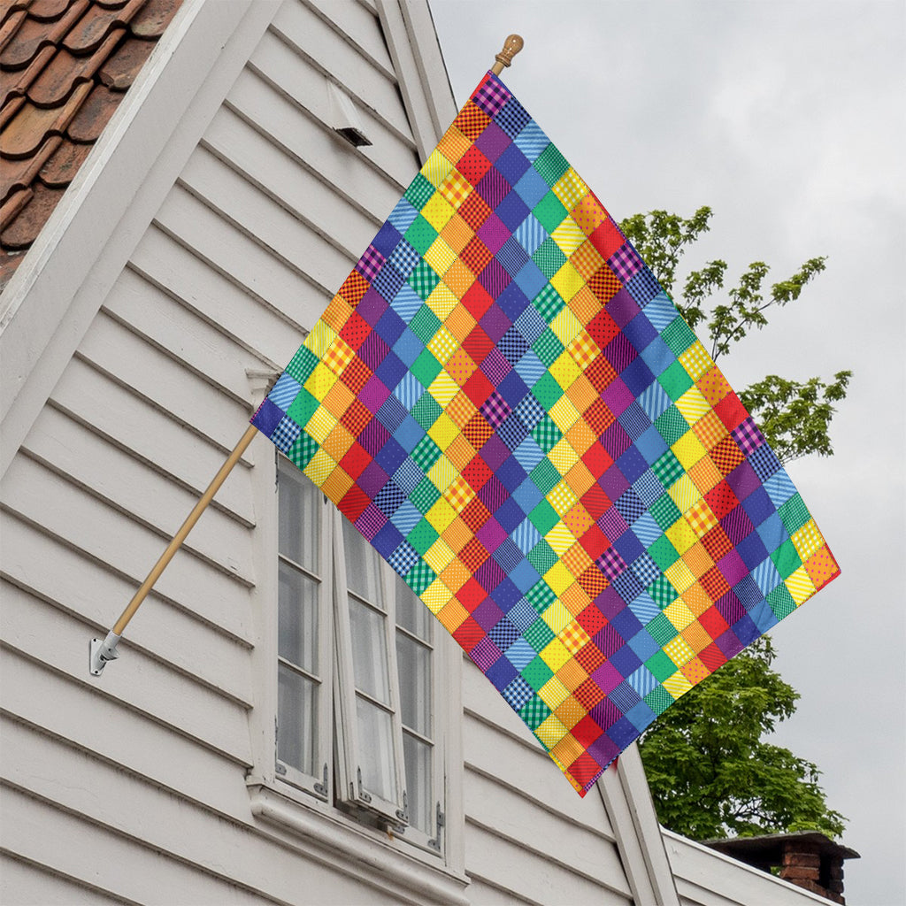 Rainbow Patchwork Pattern Print House Flag