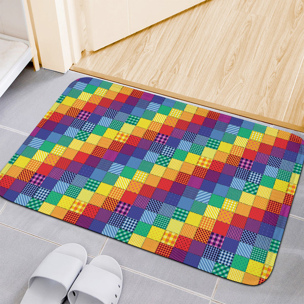 Rainbow Patchwork Pattern Print Indoor Door Mat