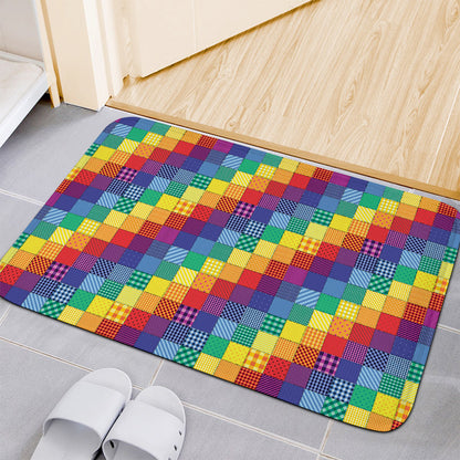 Rainbow Patchwork Pattern Print Indoor Door Mat