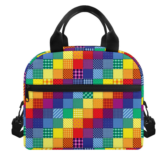 Rainbow Patchwork Pattern Print Insulated Lunch Bag