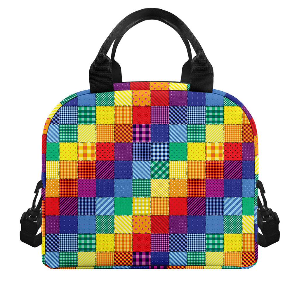 Rainbow Patchwork Pattern Print Insulated Lunch Bag