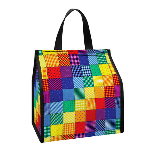 Rainbow Patchwork Pattern Print Insulated Lunch Tote