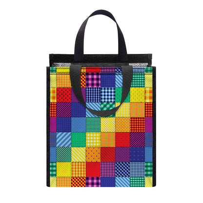 Rainbow Patchwork Pattern Print Insulated Lunch Tote