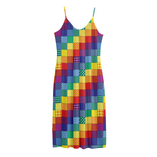 Rainbow Patchwork Pattern Print Jersey Midi Cami Dress