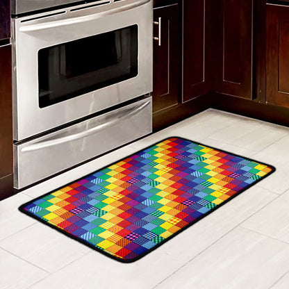 Rainbow Patchwork Pattern Print Kitchen Mat