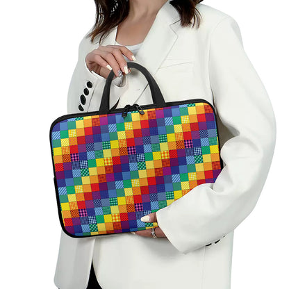Rainbow Patchwork Pattern Print Laptop Sleeve With Handle