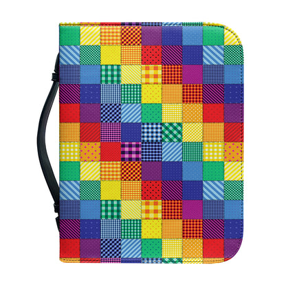 Rainbow Patchwork Pattern Print Leather Bible Cover