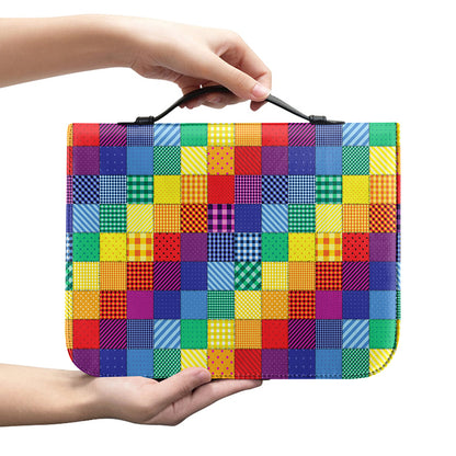 Rainbow Patchwork Pattern Print Leather Bible Cover