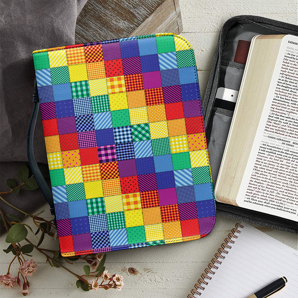 Rainbow Patchwork Pattern Print Leather Bible Cover