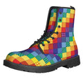 Rainbow Patchwork Pattern Print Lace-Up Boots