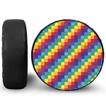 Rainbow Patchwork Pattern Print Leather Spare Tire Cover