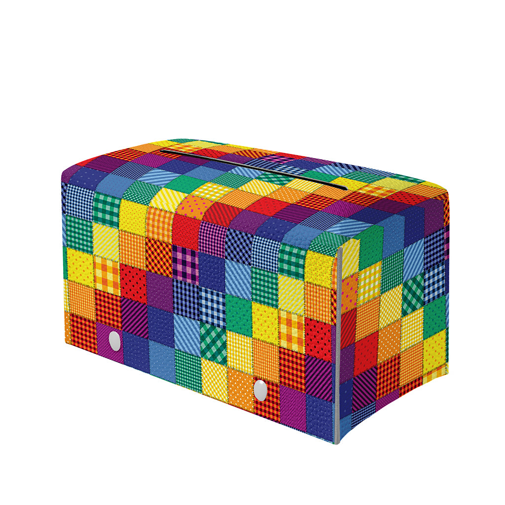 Rainbow Patchwork Pattern Print Leather Tissue Box Cover