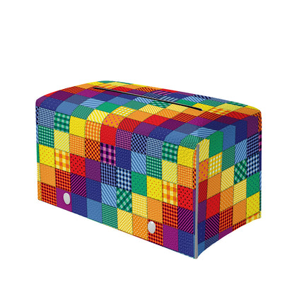Rainbow Patchwork Pattern Print Leather Tissue Box Cover