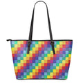 Rainbow Patchwork Pattern Print Leather Tote Bag With Zipper