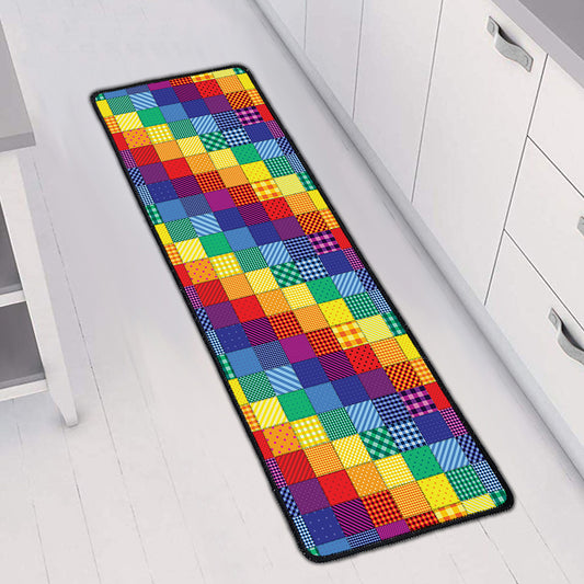 Rainbow Patchwork Pattern Print Long Kitchen Mat
