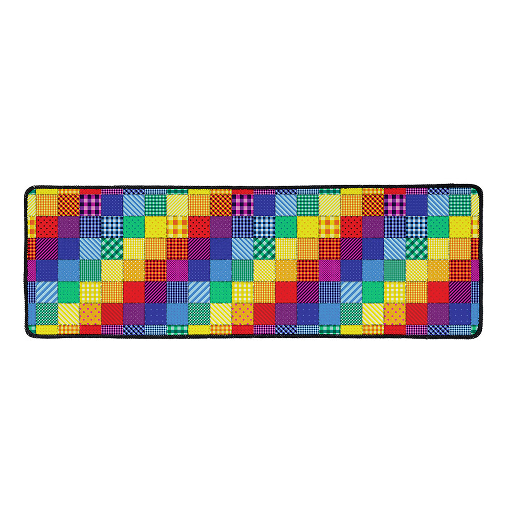 Rainbow Patchwork Pattern Print Long Kitchen Mat