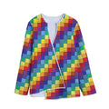 Rainbow Patchwork Pattern Print Long Sleeve Short Coat