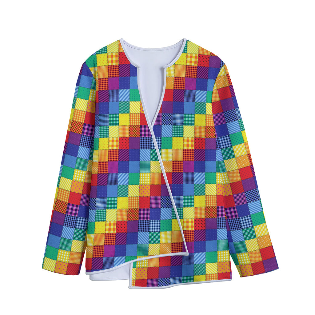 Rainbow Patchwork Pattern Print Long Sleeve Short Coat