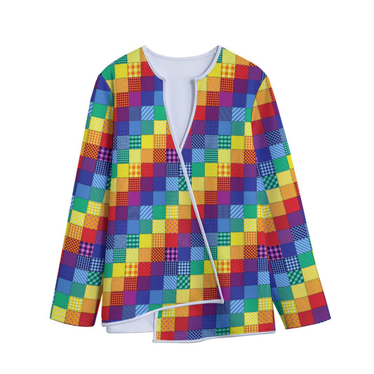 Rainbow Patchwork Pattern Print Long Sleeve Short Coat